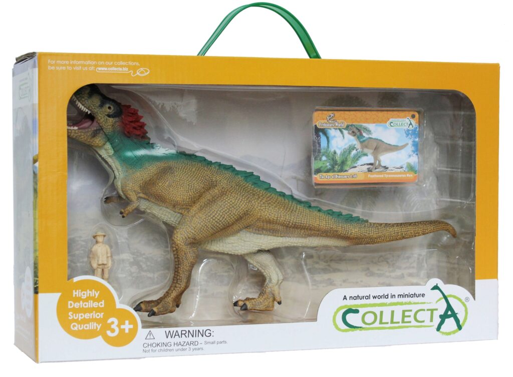 GEFIEDERTER T-REX, brüllend, mit bewegl. Kiefer, 1:40 DELUXE, WINDOW BOX